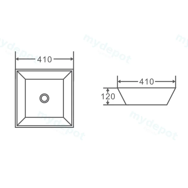 410*410*120mm Above Counter Square Basin view 2