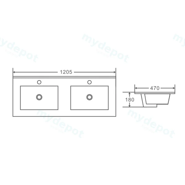 1205*470*180mm Gloss White Double Bowl Ceramic Top With Mixer Hole view 2