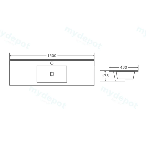 1500*460*175mm Gloss White Single Bowl Ceramic Top With Mixer Hole view 2