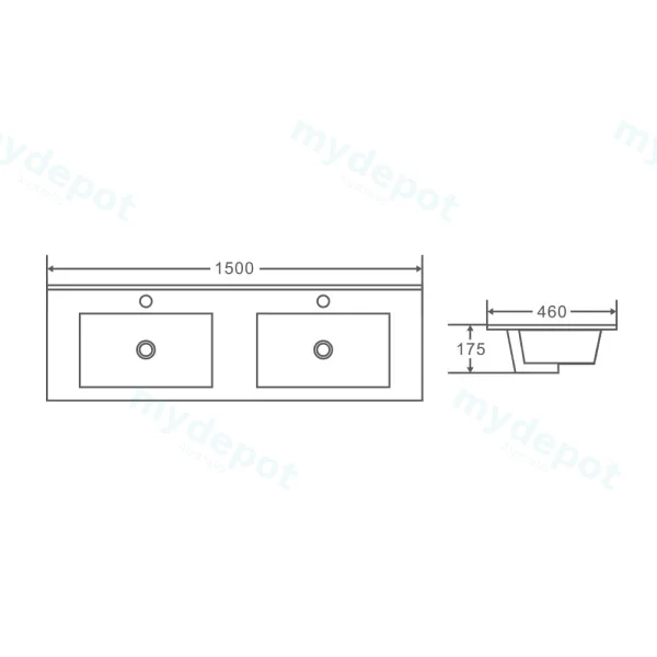 1500*460*175mm Gloss White Double Bowl Ceramic Top With Mixer Hole view 2