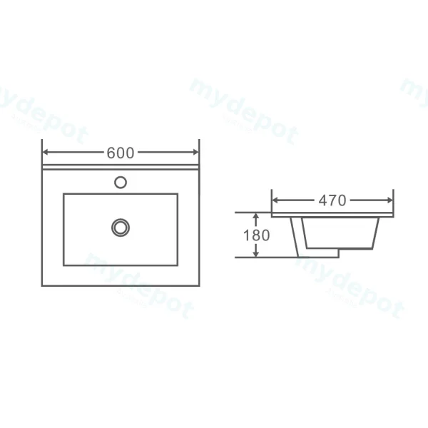600*470*180mm Gloss White Ceramic Top With Mixer Hole view 2