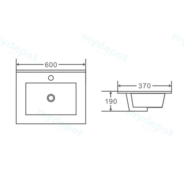 600*370*190mm Gloss White Slim Ceramic Top With Mixer Hole view 2