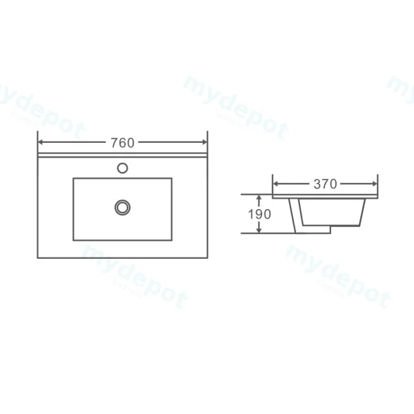 760*370*190mm Gloss White Slim Ceramic Top With Mixer Hole view 2
