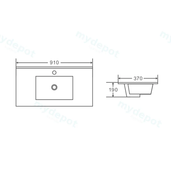 910*370*190mm Gloss White Slim Ceramic Top With Mixer Hole view 2