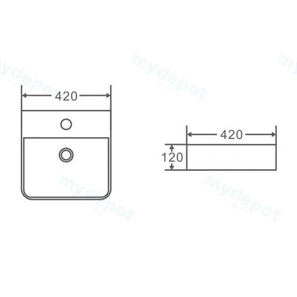 420*420*120mm Wall Hung Square Basin With Mixer Hole view 2