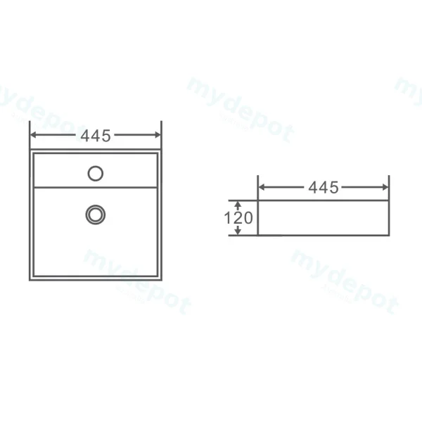 445*445*120mm Wall Hung Above Counter Square Basin With Mixer Hole view 2