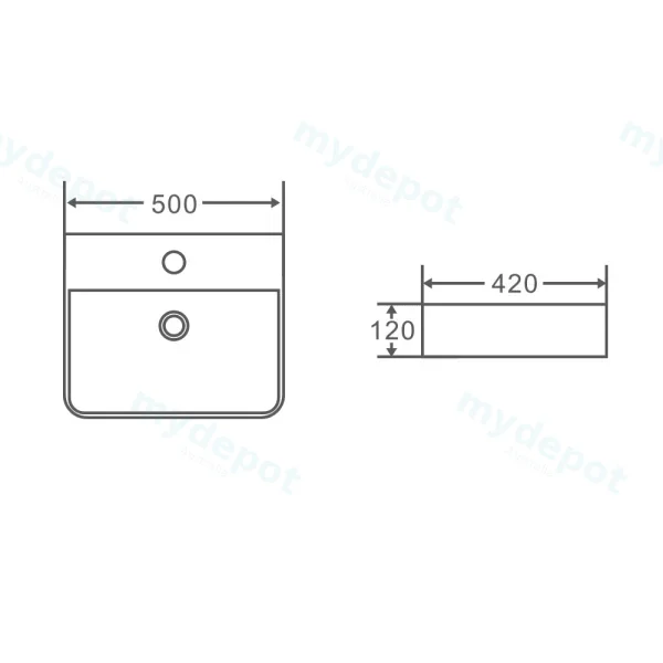 560*420*120mm Wall Hung Rectangular Basin With Mixer Hole view 2