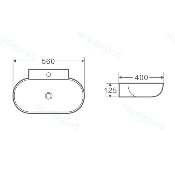 560*400*125mm Wall Hung Above Counter Oval Basin With Mixer Hole view 2