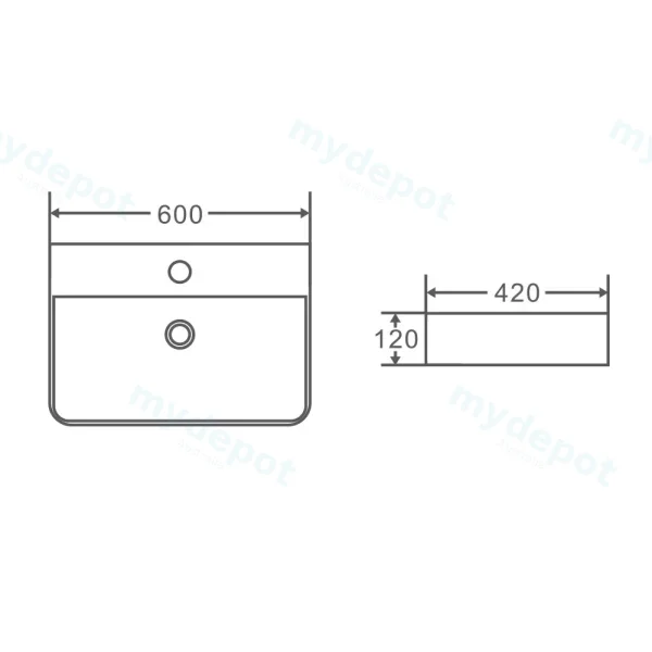 600*420*120mm Wall Hung Rectangular Basin With Mixer Hole view 2
