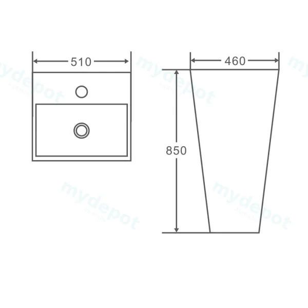 510*460*850mm Freestanding Rectangular Pedestal Basin view 4