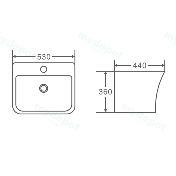 530*440*360mm Semi-Pedestal Wall Hung Rectangular Basin (530X110) view 3