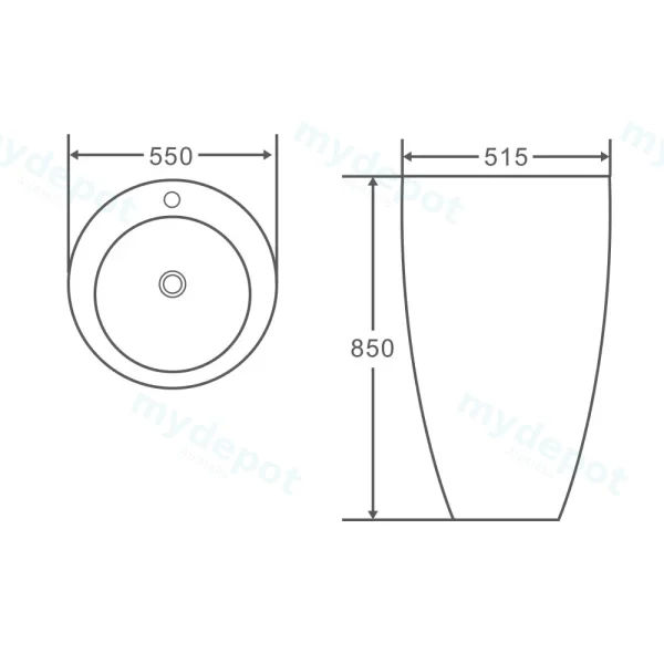 550*515*850mm Freestanding Oval Pedestal Basin view 3