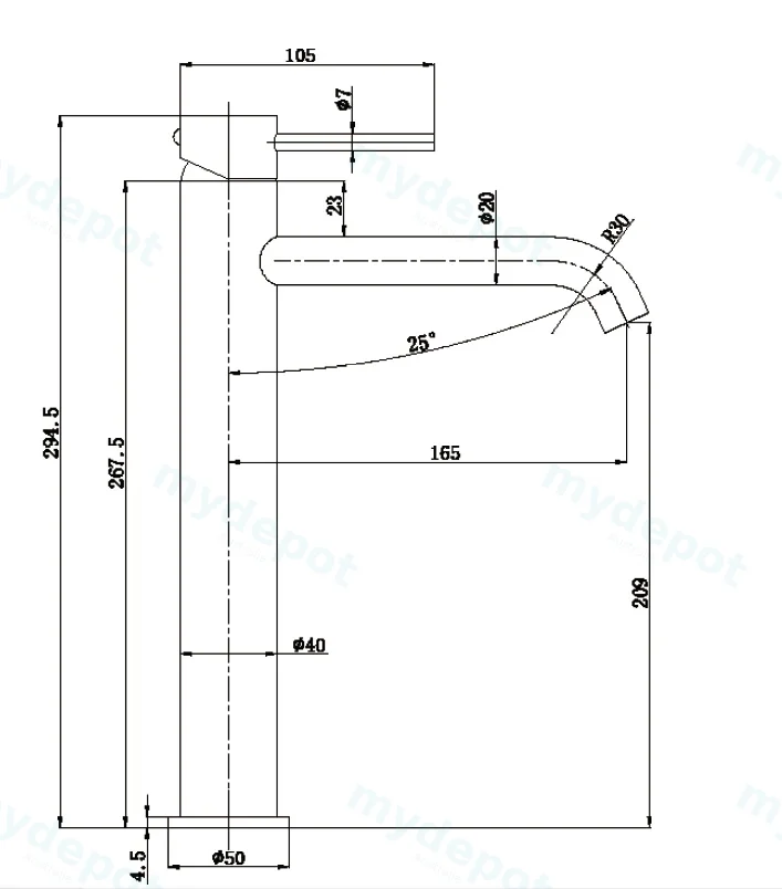 Otus Slimline SS Highrise Basin Mixer Curved Spout in Chrome view 2