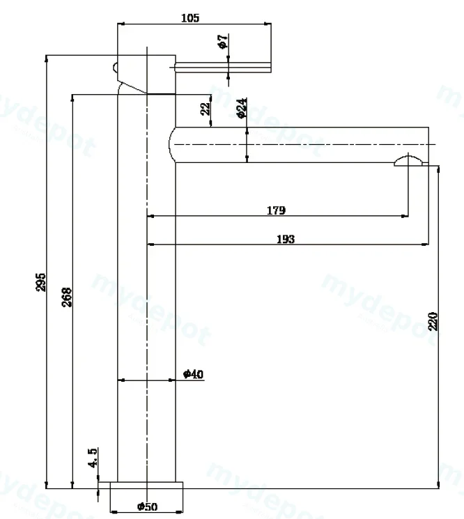 Otus Slimline SS Highrise Basin Mixer Brushed Stainless Steel view 2