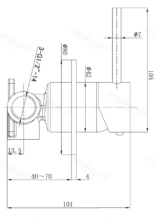 Otus Slimline SS Wall Mixer Rough-in Body Chrome view 2
