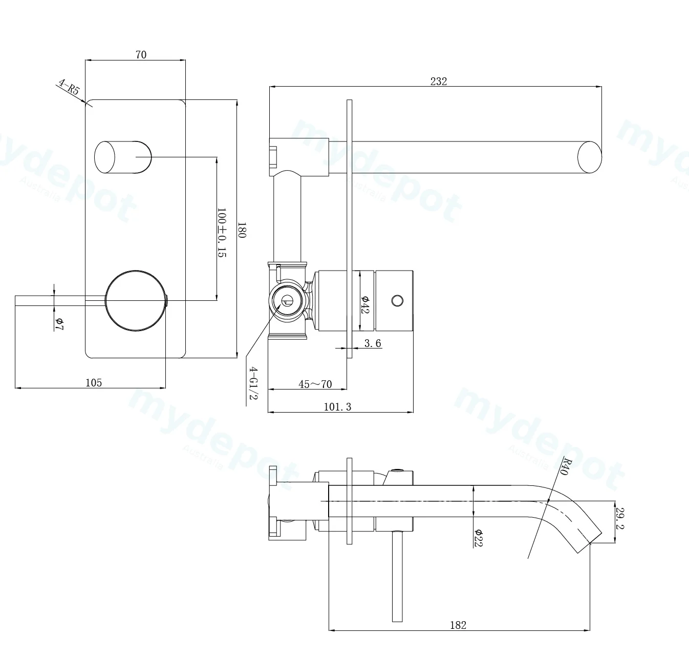 Otus Slimline SS Wall Basin Mixer Rough-in Body SS304 Stainless Steel view 2