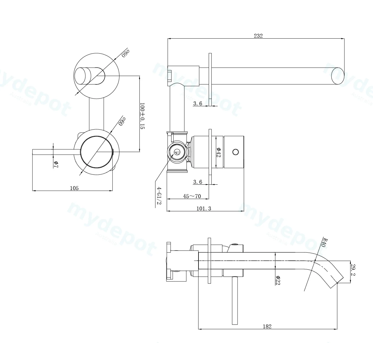 Otus Slimline SS Wall Basin Mixer Separate Back Plate Trim Kits in Brushed Gold view 2