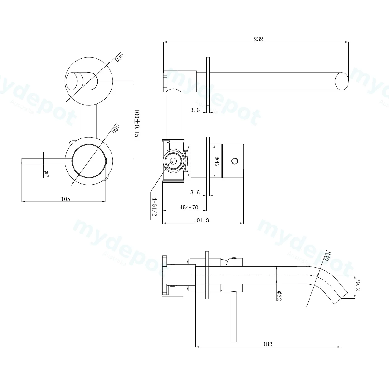 Otus Slimline SS Wall Basin Mixer Separate Back Plate Trim Kits in Matt Black view 2