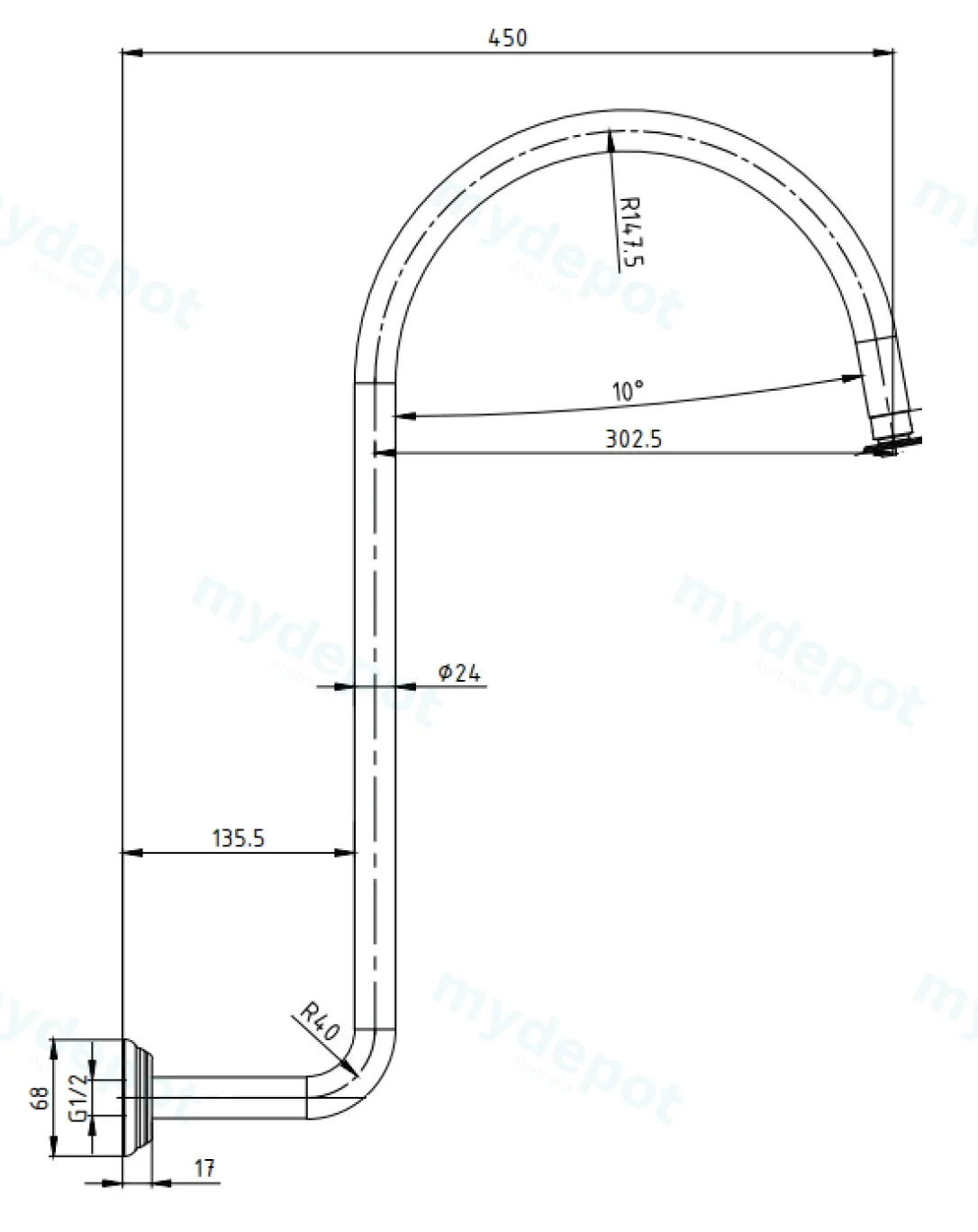 Clasico High-rise Shower Arm In Brushed Nickel view 2