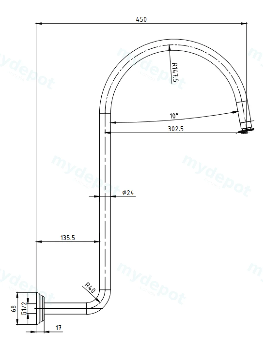 Clasico High-rise Shower Arm in Matt Black view 2