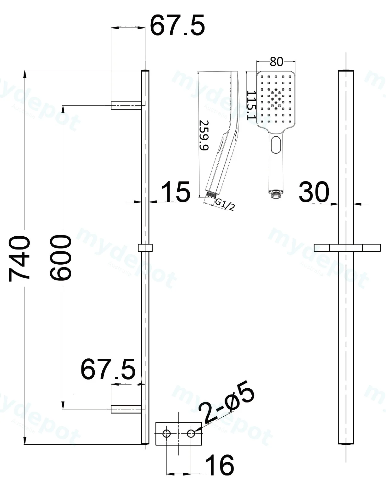 Eden Square Sliding Shower Set Bushed Gold view 2