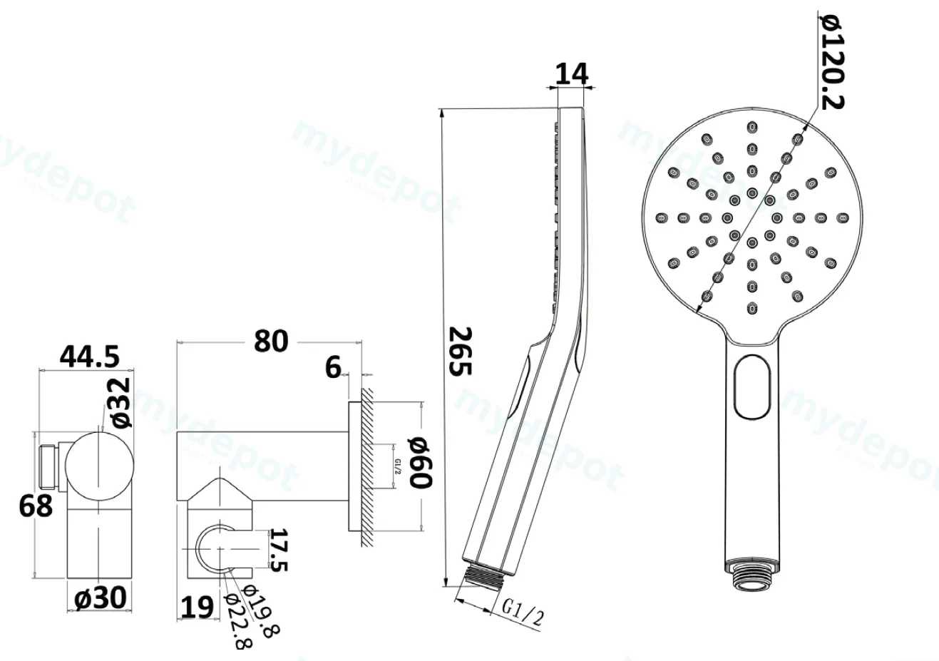 Cora Round Hand Shower On Wall Outlet Bracket Brushed Nickel view 2