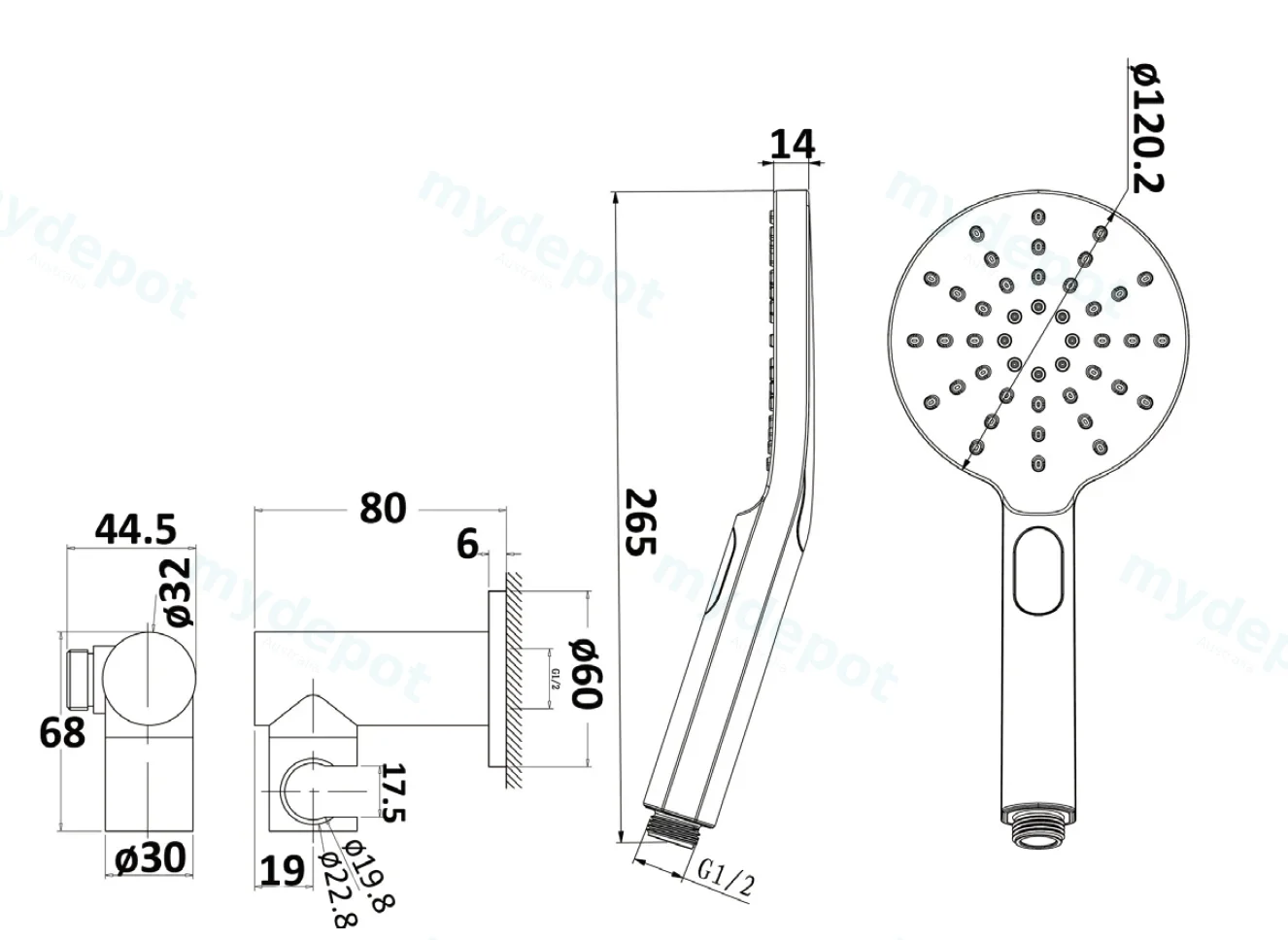 Cora Round Hand Shower On Wall Outlet Bracket Brushed Gold view 2