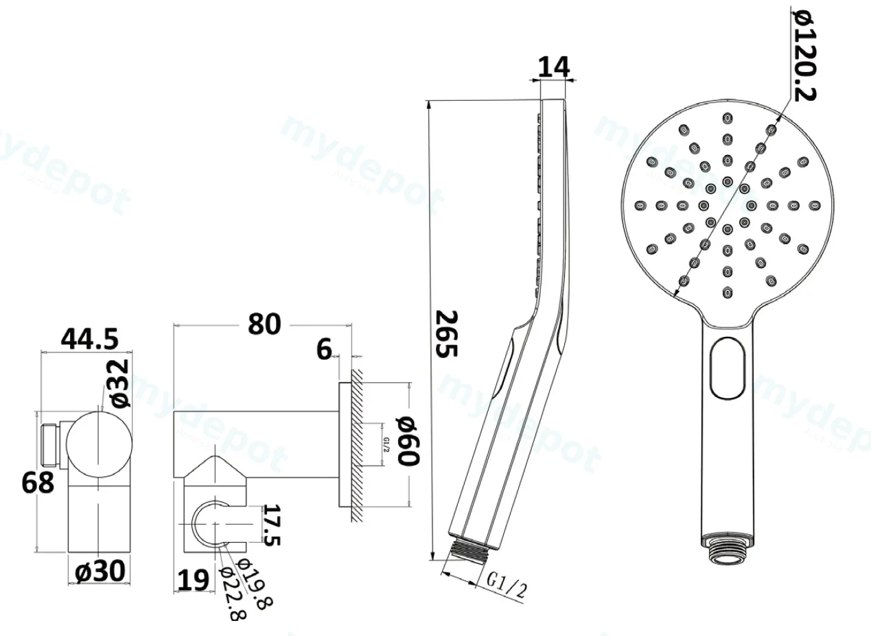 Cora Round Hand Shower On Wall Outlet Bracket Gun Metal view 2