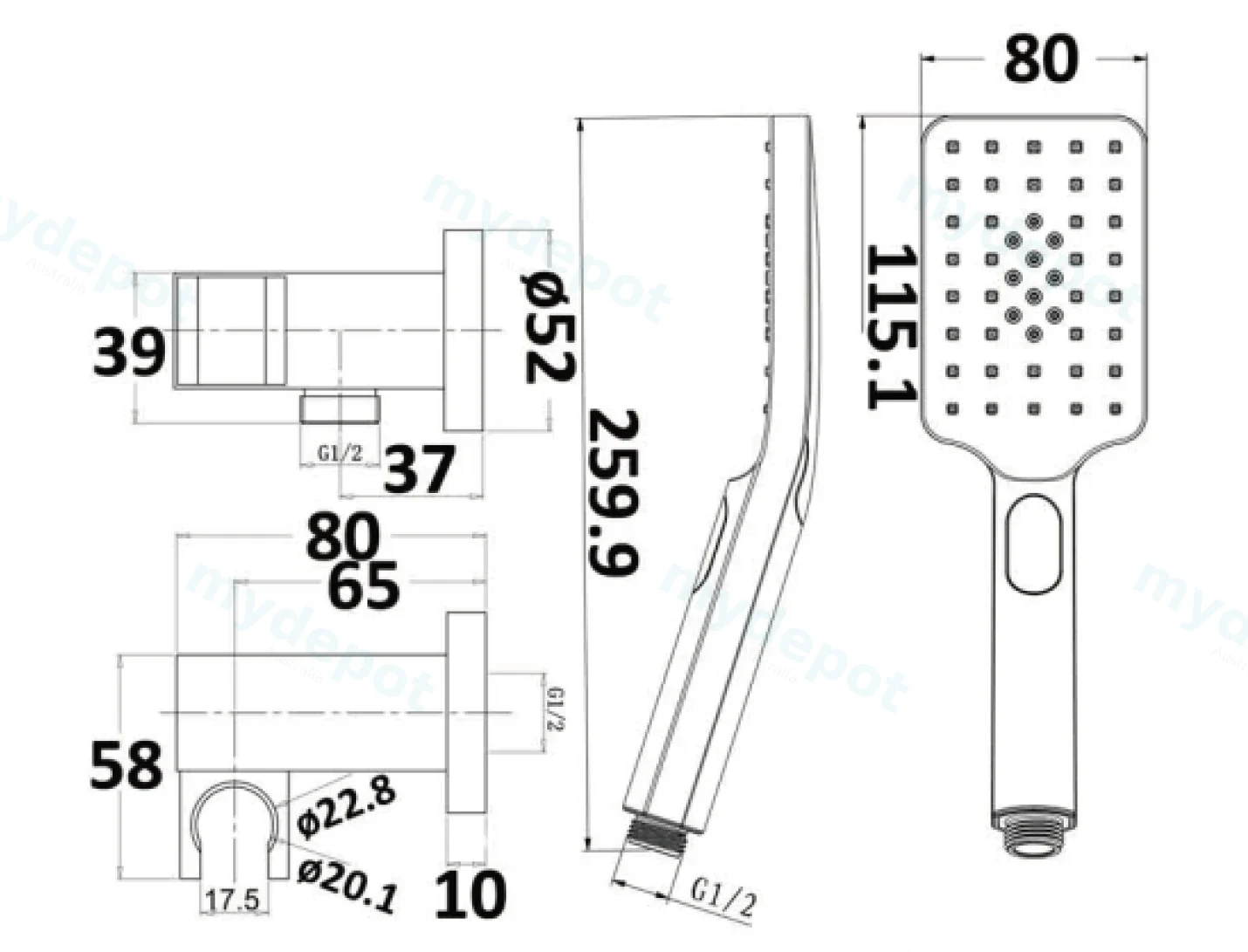 Eden Handshower On Wall Outlet Bracket Brushed Gold view 2