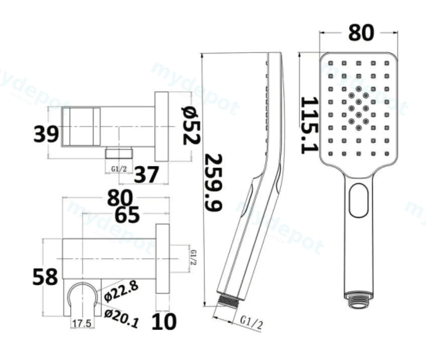 Eden Handshower On Wall Outlet Bracket Gun Metal view 2