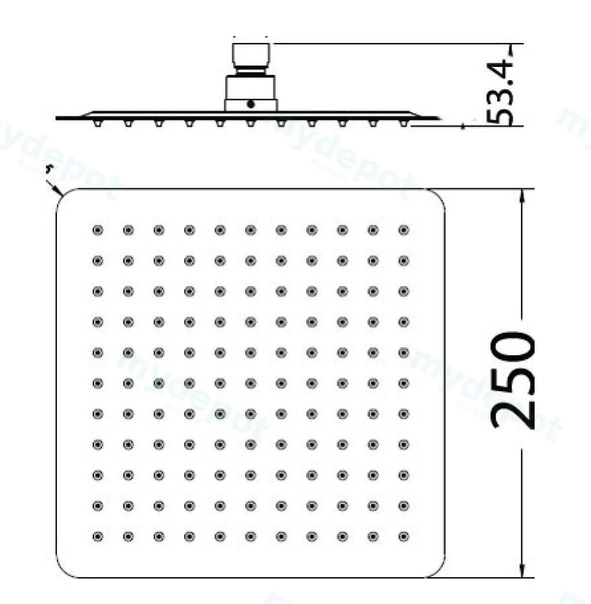 Nova Square Overhead Shower 250mm,Brushed Nickel view 2