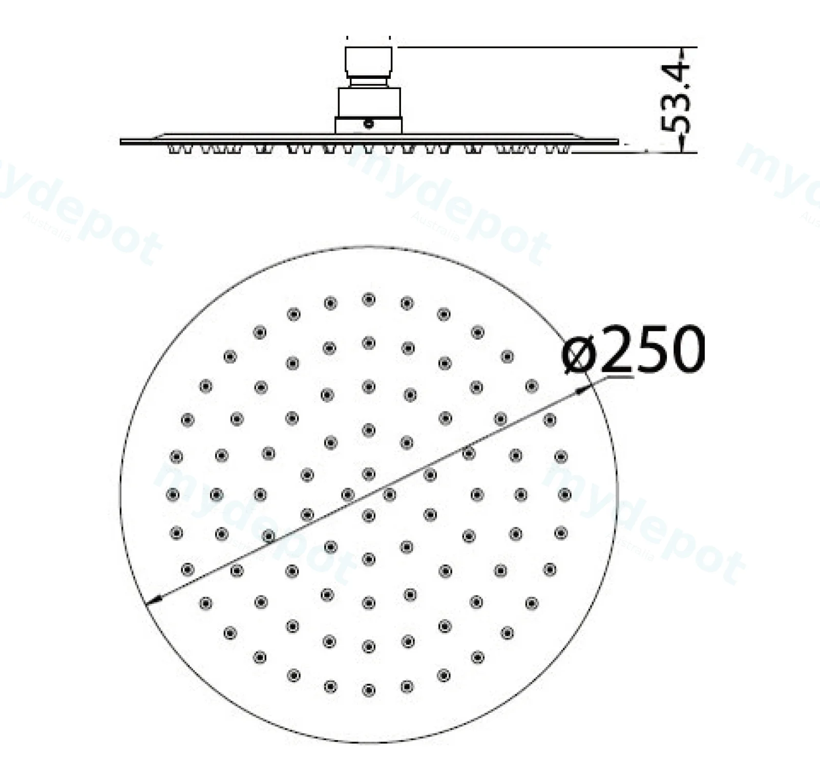 Dove Round Overhead Shower 250mm,Brushed Nickel view 2