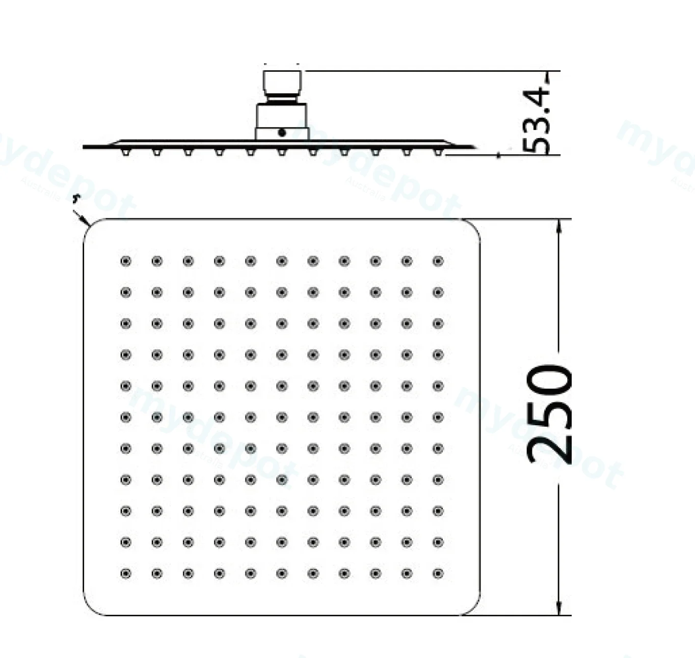 Nova Square Overhead Shower 250mm,Brushed Gold view 2