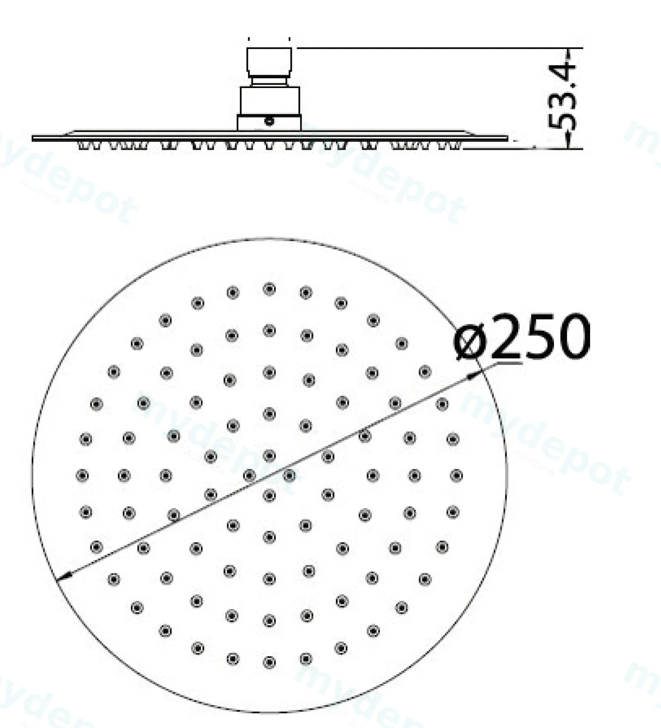 Dove Round Overhead Shower 250mm,Brushed Gold view 2