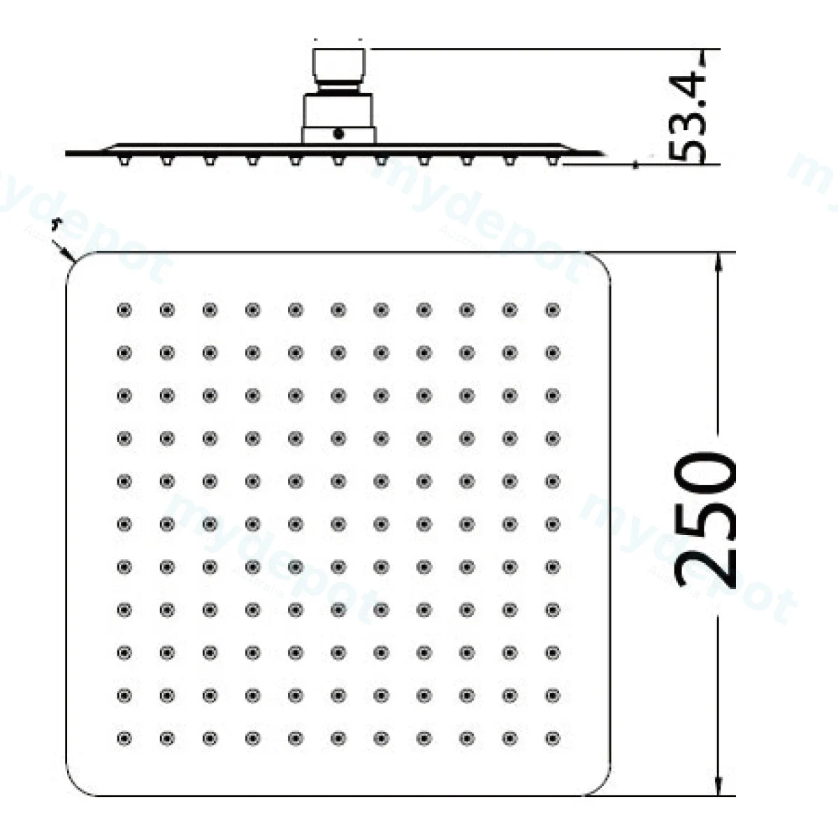 Nova Square Overhead Shower 250mm,Gun Metal view 2