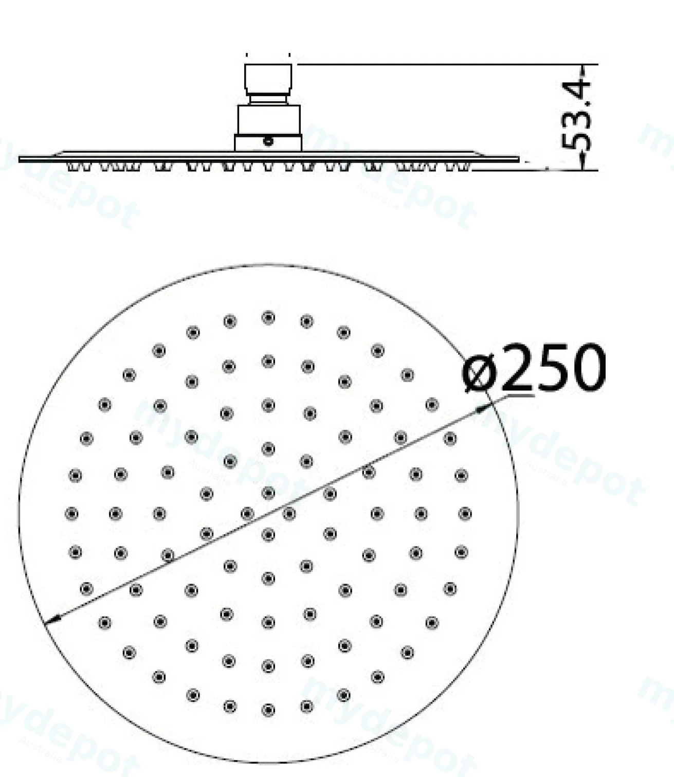 Dove Round Overhead Shower 250mm,Gun Metal view 2