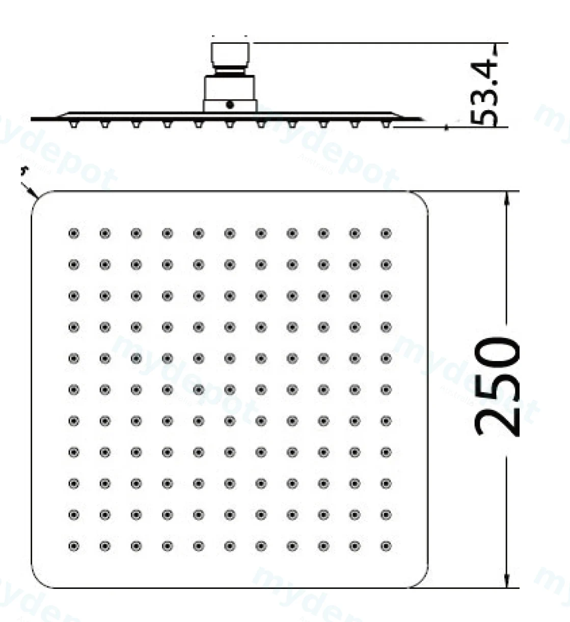 Nova Square Overhead Shower 250mm,Matt Black view 2