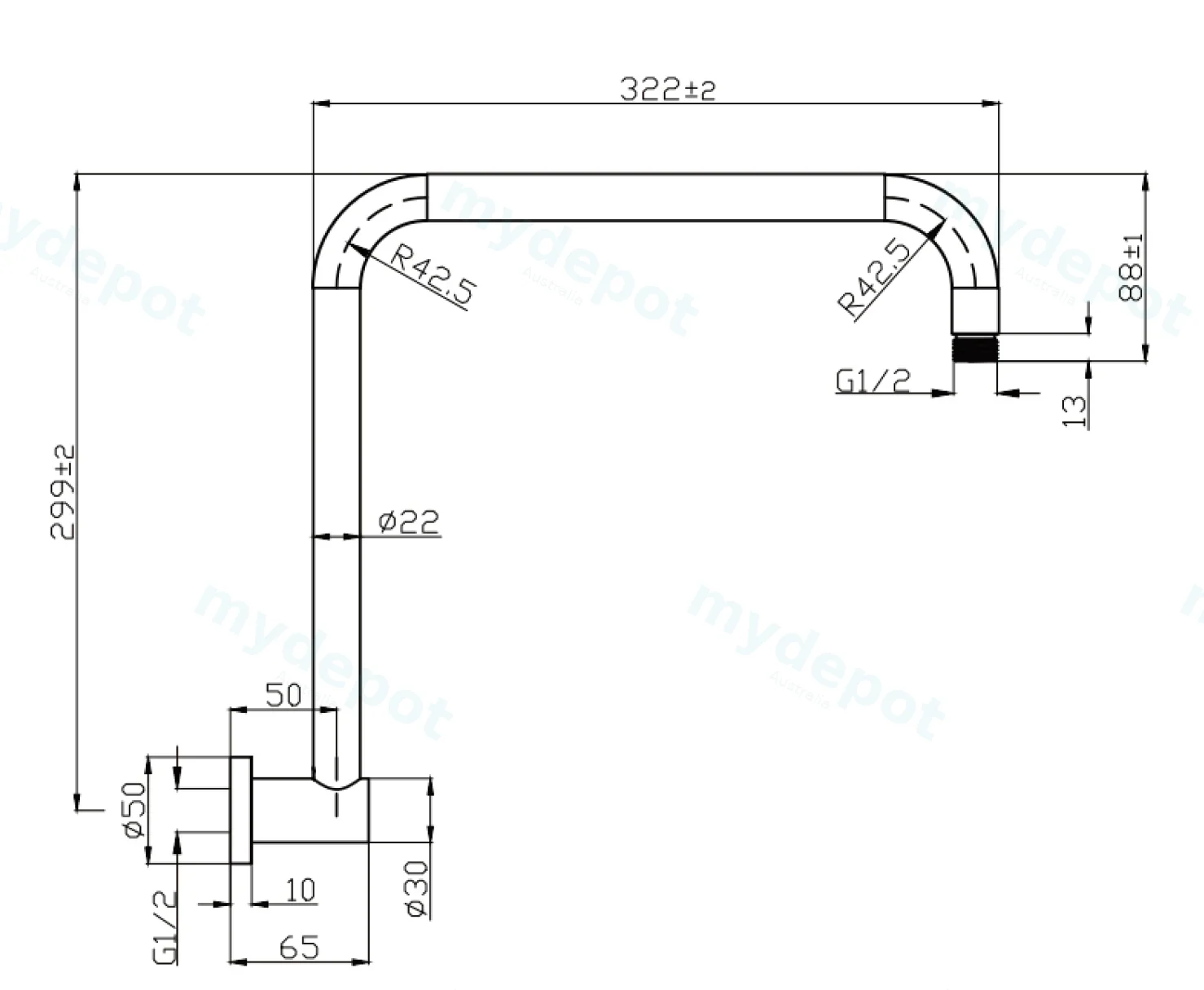 Round Rectangle Curved Shower Arm Matt Black view 2