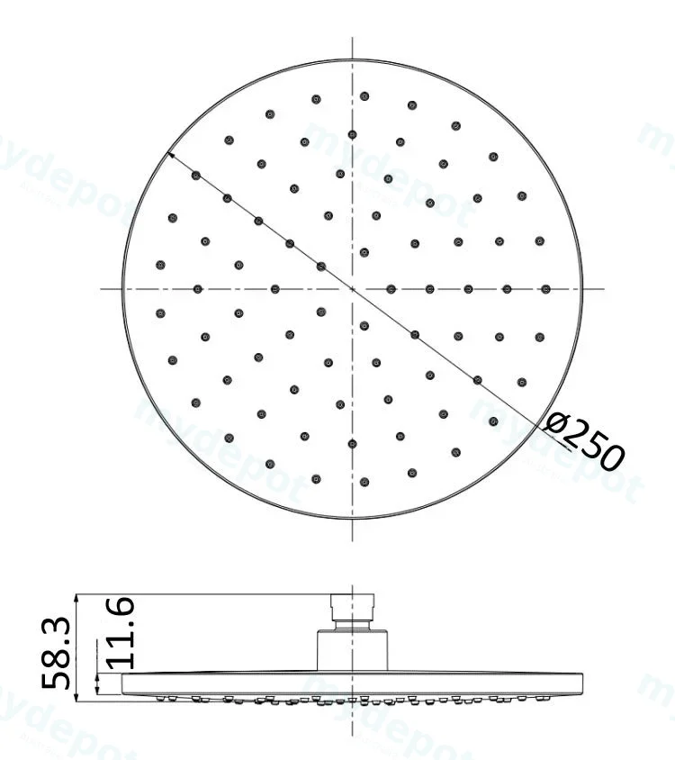 Otus Round Overhead Shower 250mm Gun Metal view 2