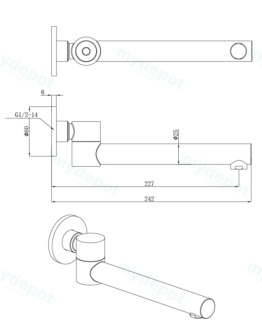 Otus Swivel Bath Spout Brushed Gold view 2