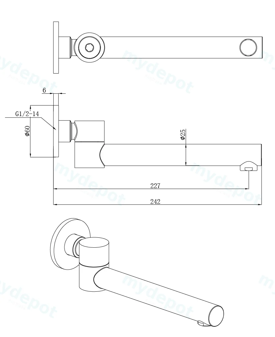 Otus Swivel Bath Spout Gun Metal view 2