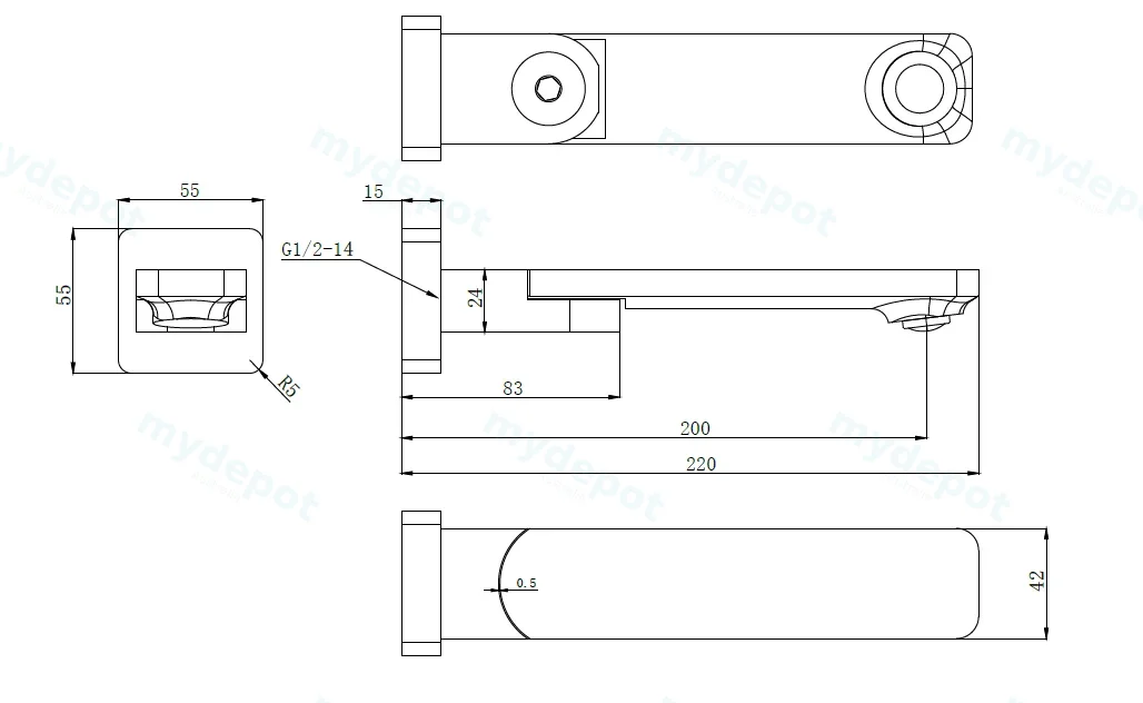 Ruki Swivel Bath Spout Brushed Gold view 2
