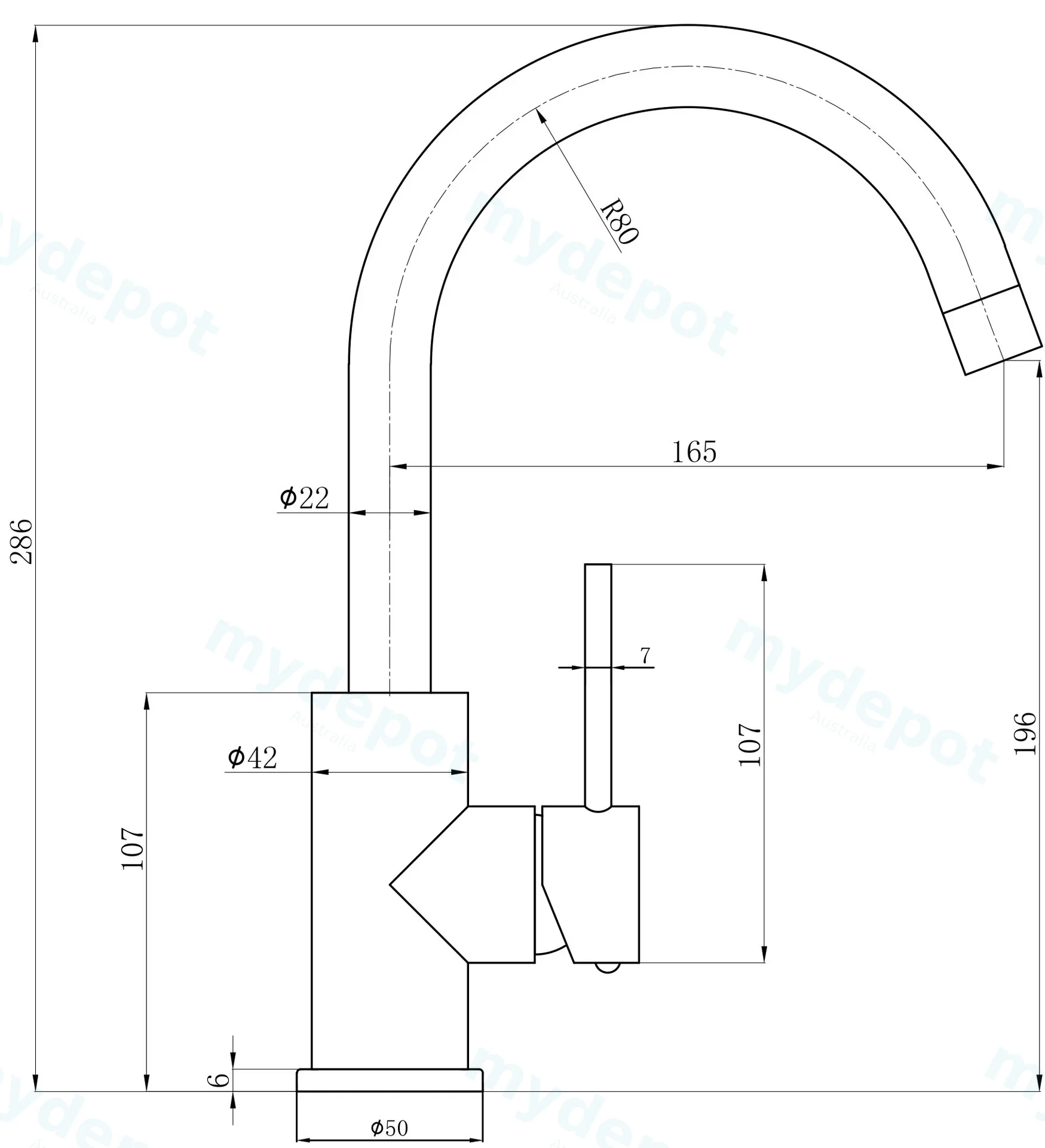 Otus Slimline SS Gooseneck Basin Mixer Brushed Stainless Steel view 2