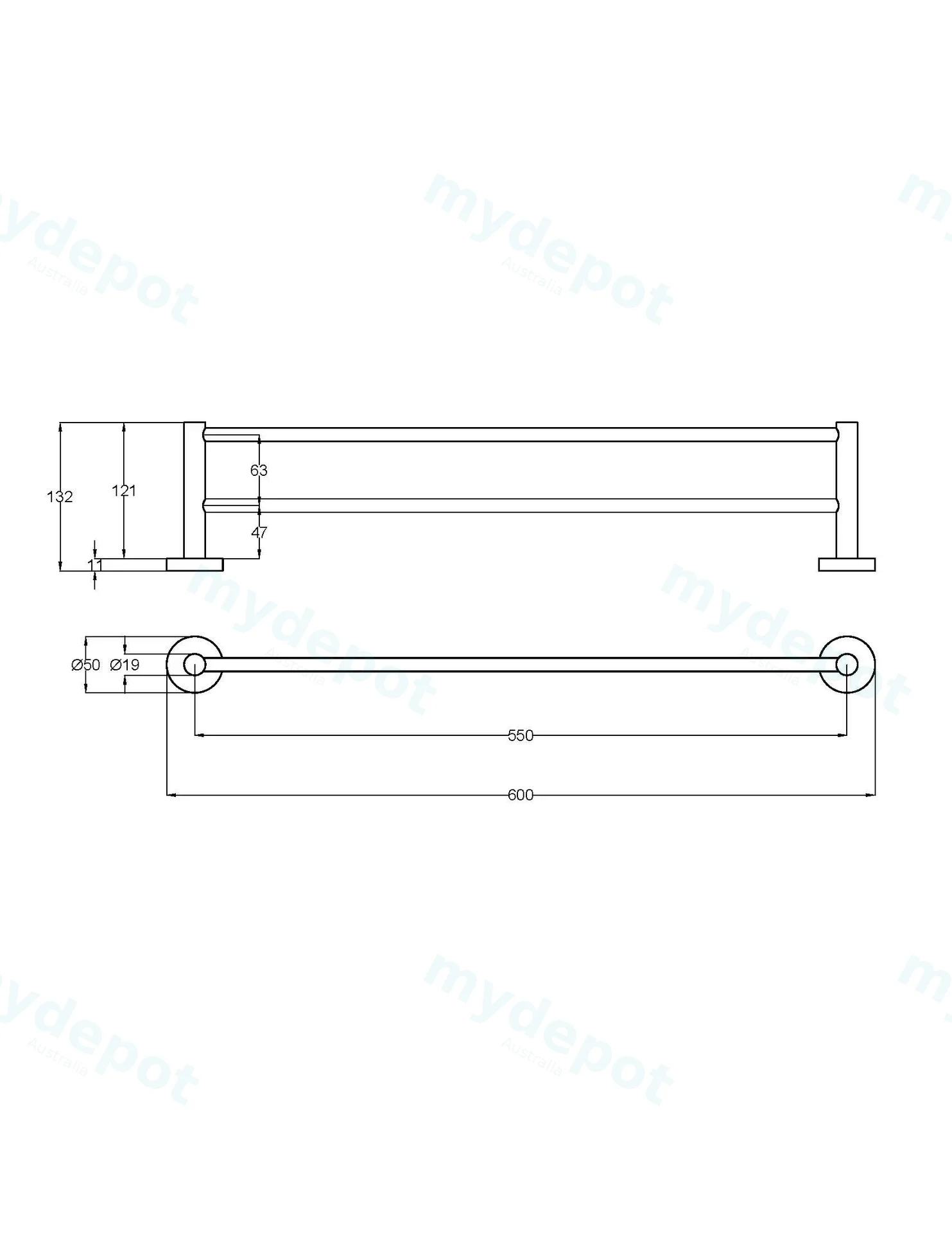 Otus Slimline Double Towel Rail 600mm Brushed Stainless Steel view 2
