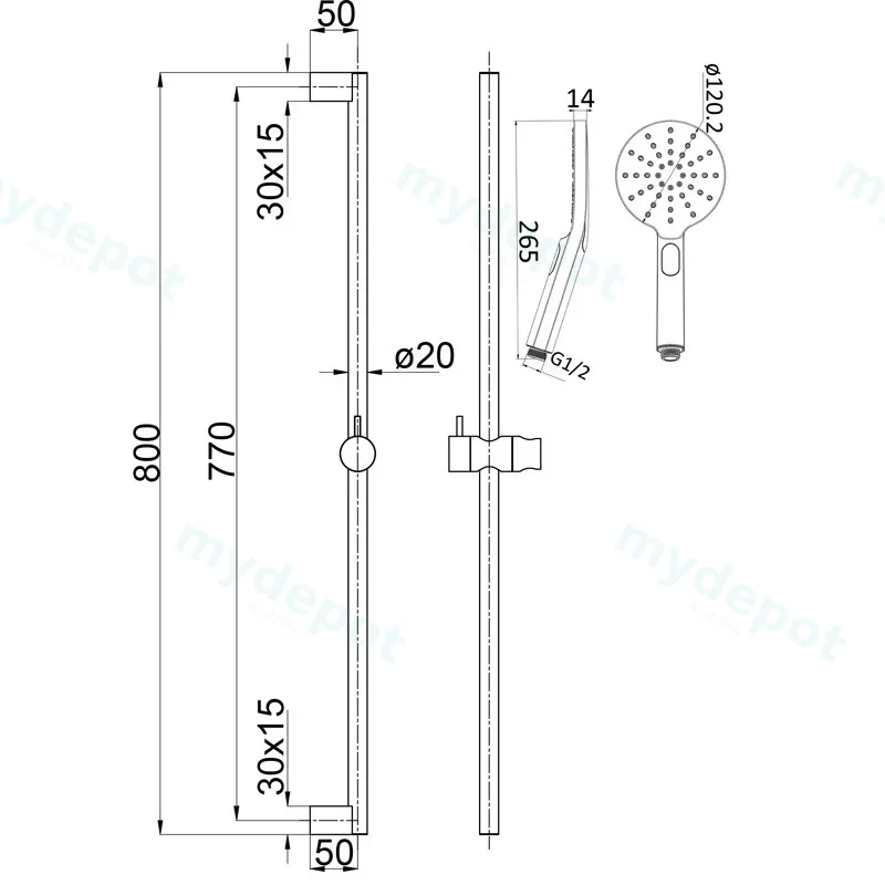 Cora Round Sliding Shower Set Brushed Stainless Steel view 2