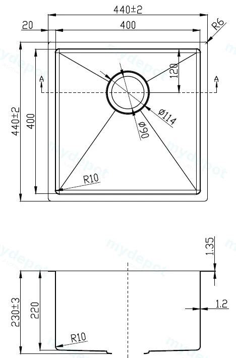 Eden Single Bowl Above/Undermount Sink (R10 Corner),230mm Depth 304 Stainless Steel view 2