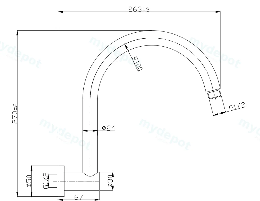 Round Curved Shower Arm Chrome view 2