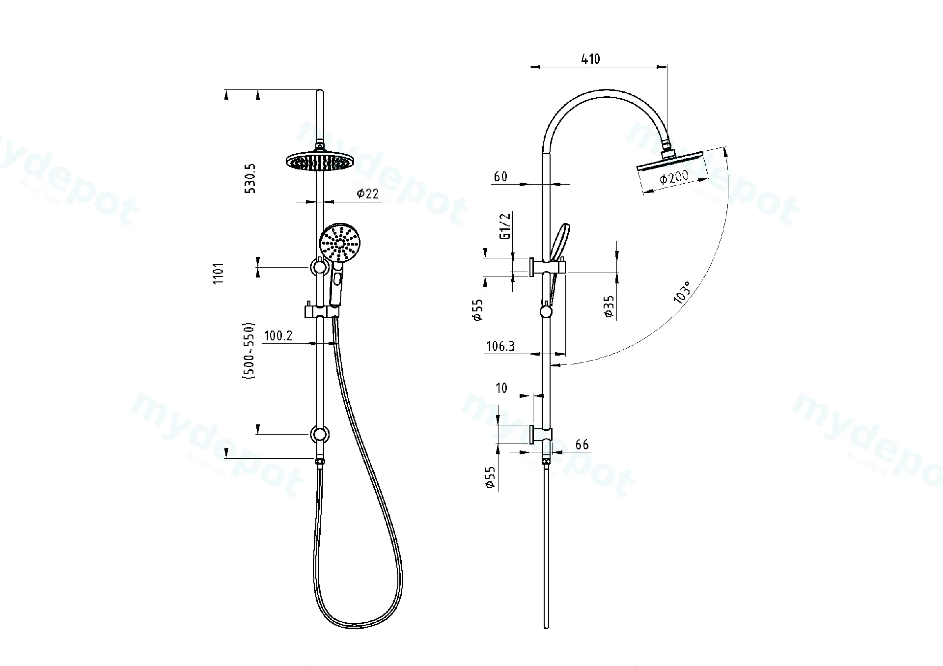New Cora Round Gooseneck Brass Multi-function Shower Set Chrome,200mm Plastic Shower Head view 2