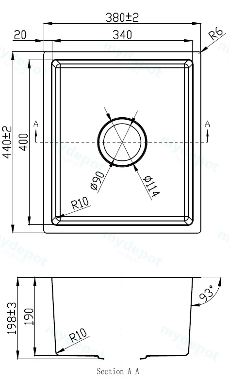 New Cora Single Bowl Above/Undermout Sink 340mm,93 Degree 304 Stainless Steel view 2