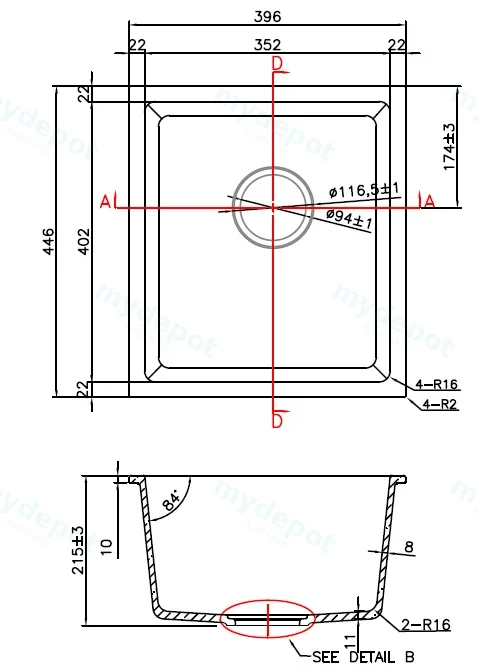 395*445*220mm Cora Black Undermount Granite Sink view 2